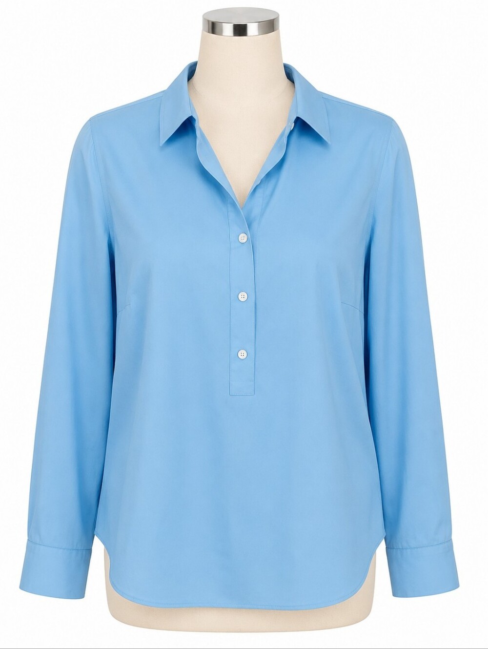 Talbots Blue Cotton Poplin Tunic Blouse Long Sleeve Non Iron Popover M Career